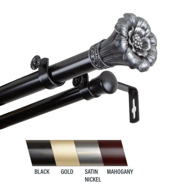 Central Design Flora 1 in. Double Curtain Rod, 28-48 in. - Black CE437018 - main